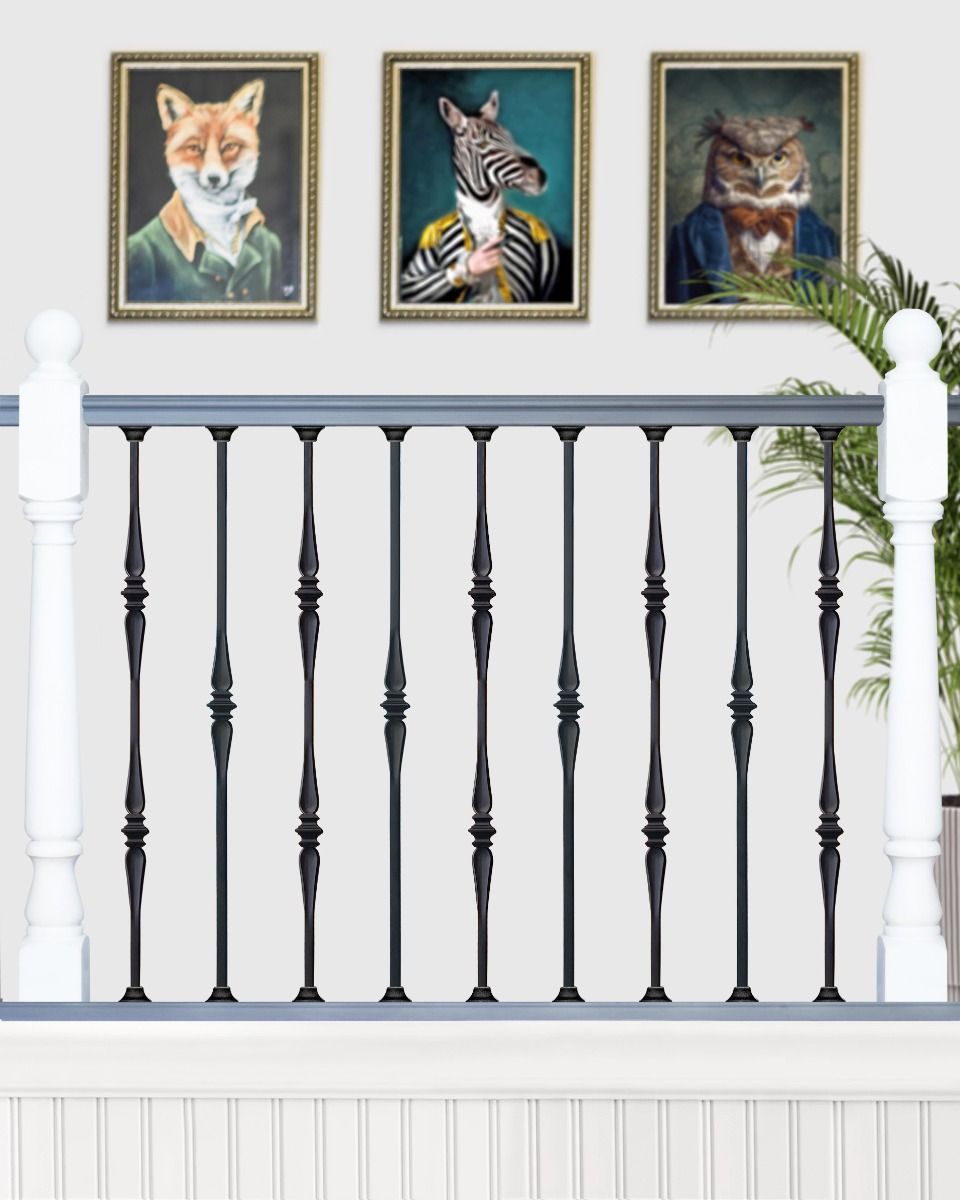  Set of 2 Matte Black "Rowton" and "Lowfield" Steel Stair Spindles With Landing Brackets 
