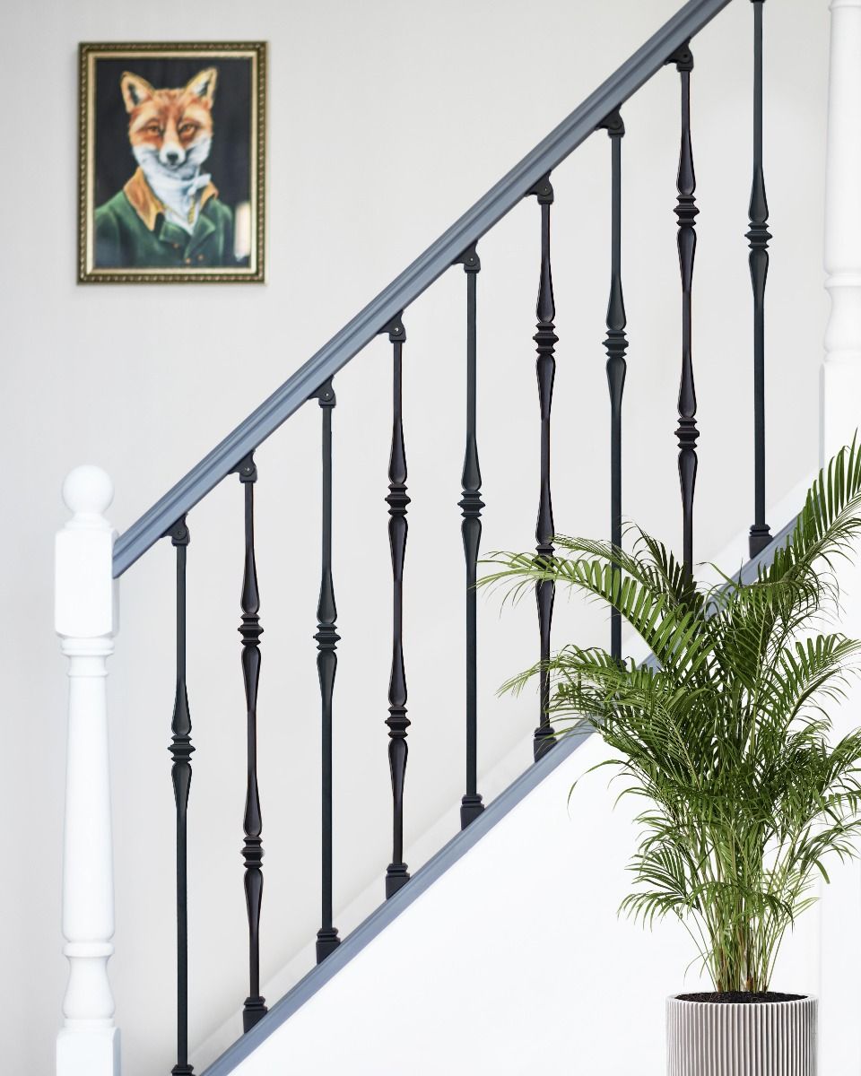  Set of 2 Matte Black "Rowton" and "Lowfield" Steel Stair Spindles 