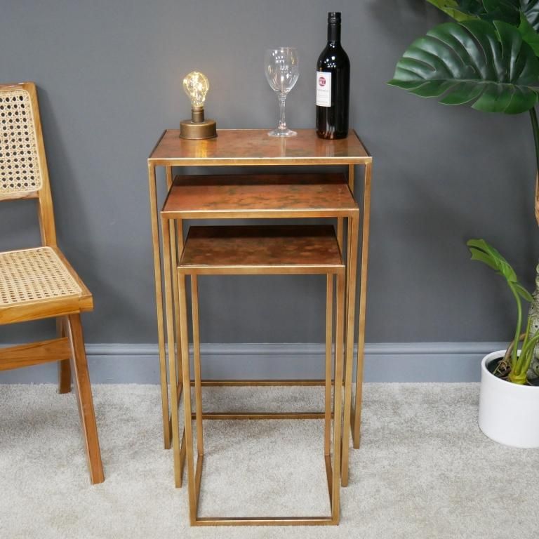 Set of Three "Royal Copper" Metal Side Tables