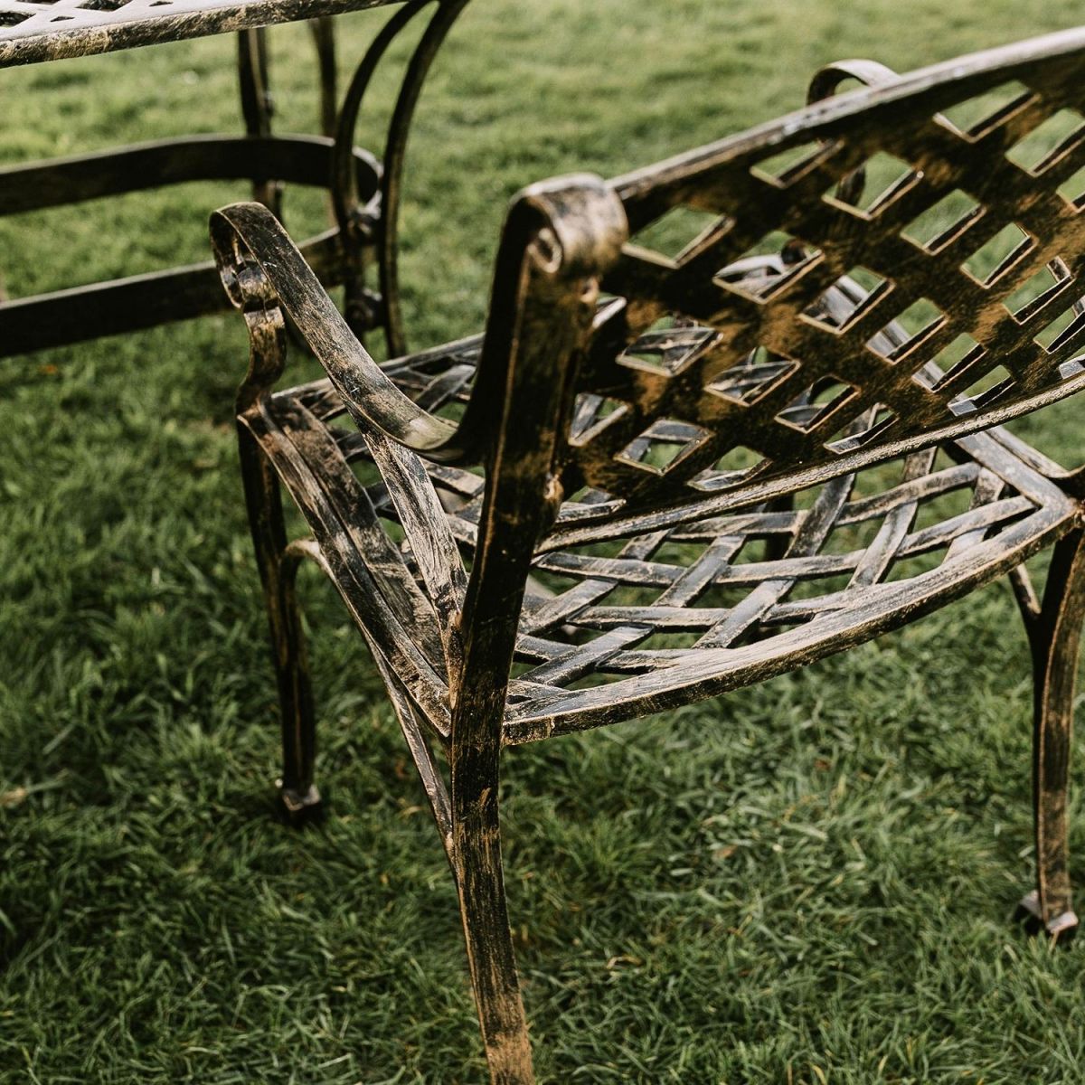 Rear view of Brushed Gold "Chigwell" Six Seater Chair & Table 