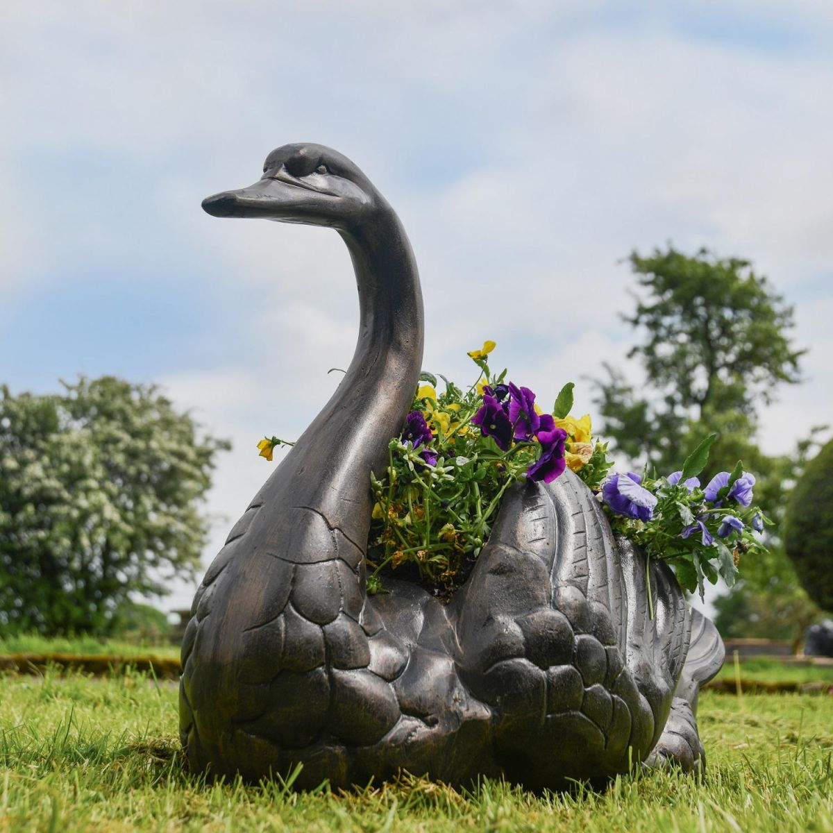 Antique Bronze Swan Flower Planter