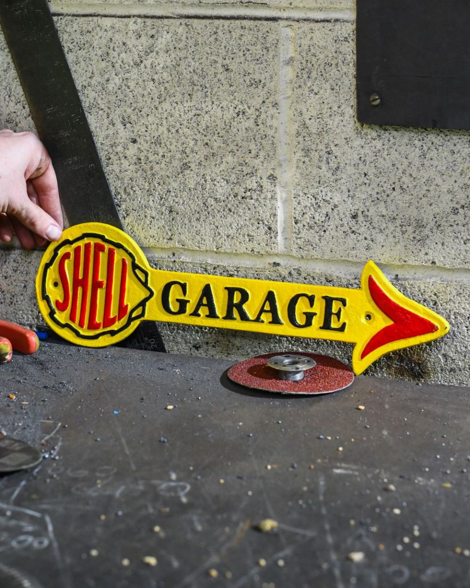 Scale image of Shell Garage Classic Vintage Style Cast Iron Sign