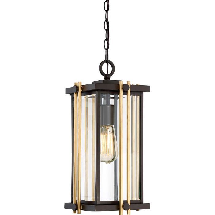 Shipley Modern Chain Lantern in Bronze with Gold Detailing 