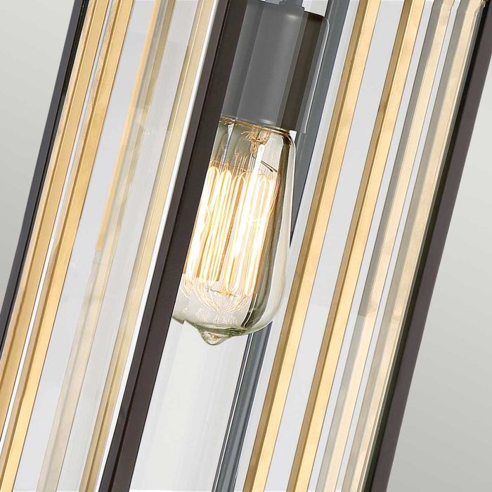 Shipley Modern Chain Lantern in Bronze with Gold Detailing Bulb Close Up