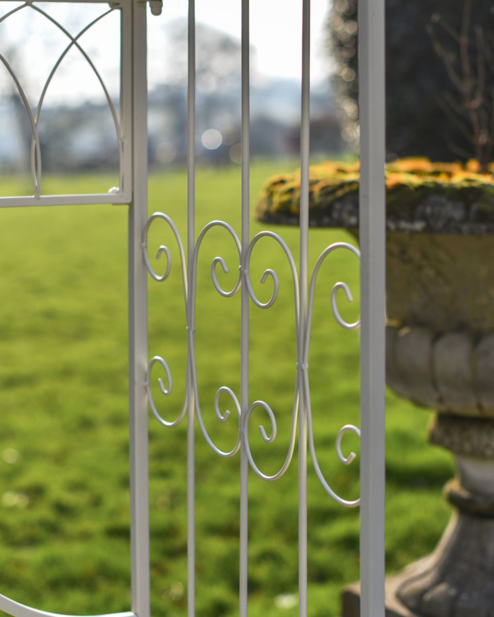 Close Up Of The “Christiana" Cream Arbour Garden Bench 