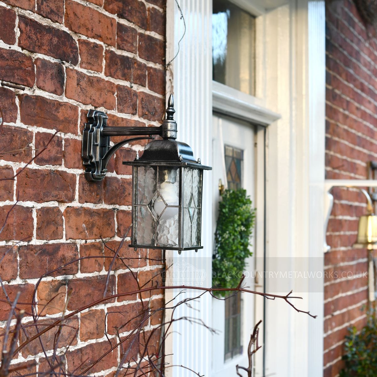 Silver Top Fix Hanging Wall Lantern in Situ