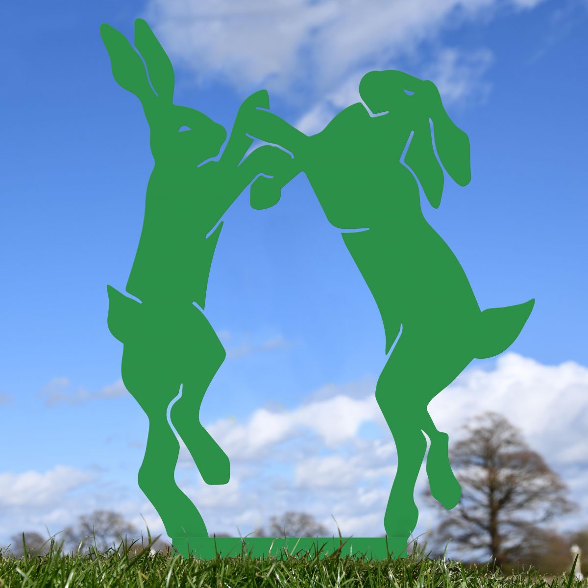 Simplistic Boxing Hares Silhouette Green Finish 