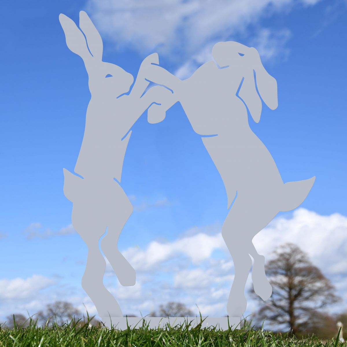 Silver Boxing Hares Silhouette 