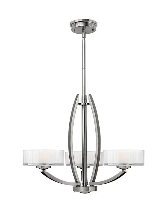 "Rivelsford Place" Simplistic Nickle Three Light Ceiling Fixture With Glass Shades