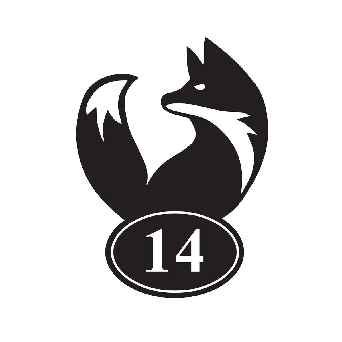 Simplistic Fox Iron House Number Sign Finished in Black With White Numbering