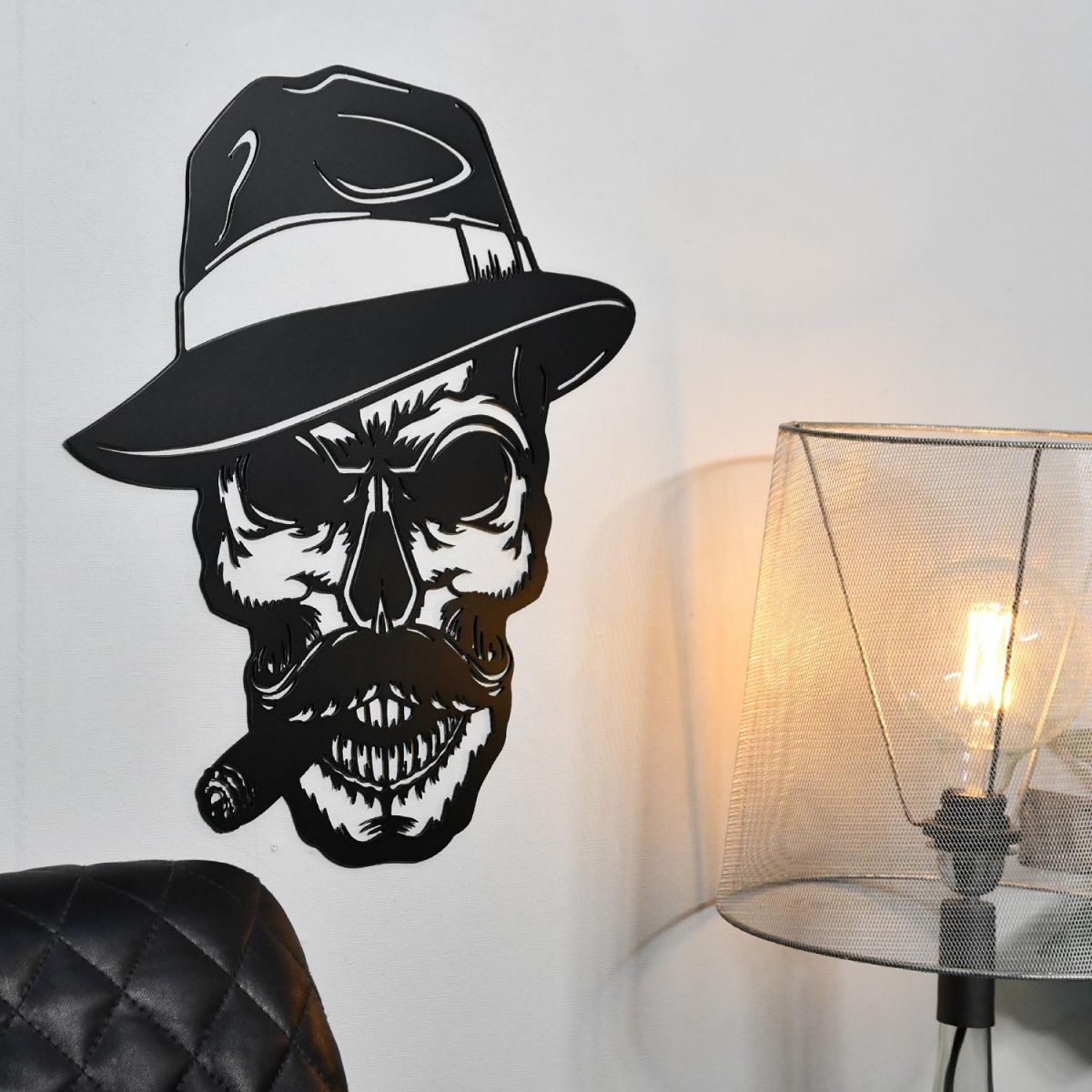 Side angle view of Gangster Skull Wall Art 