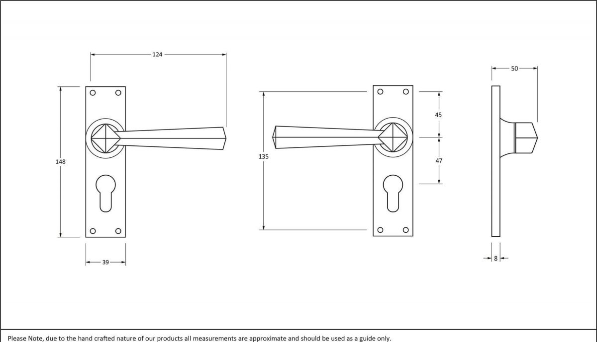 Midnight Black Lever Euro Door Handle Dimensions