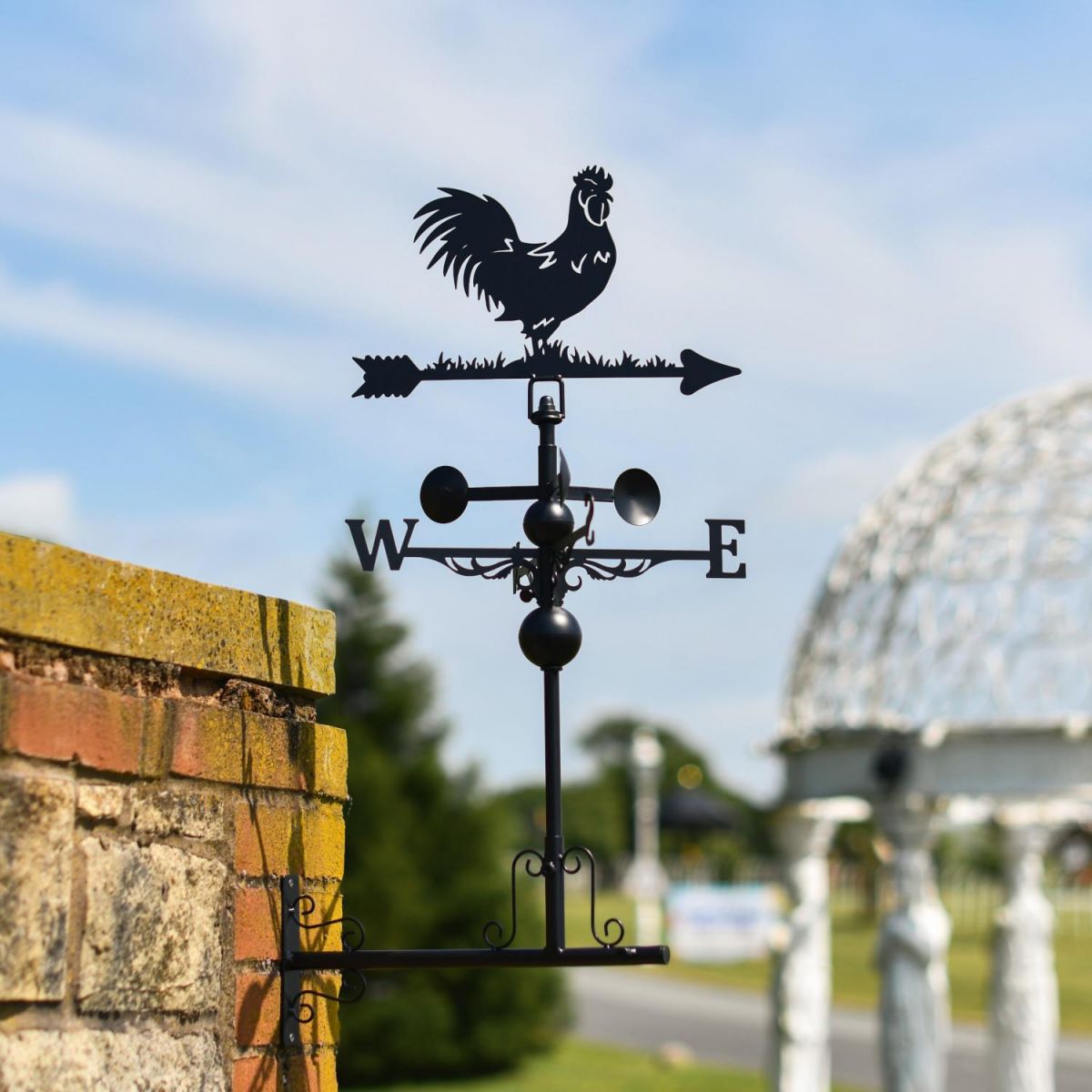 Slim Steel Rooster Weathervane with Horizontal Mounting Bracket