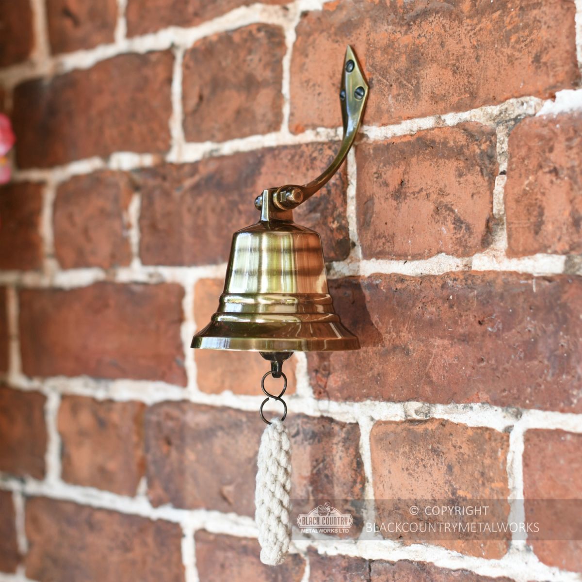 Small 4 Inch Antique Brass Bell with Rope Lanyard
