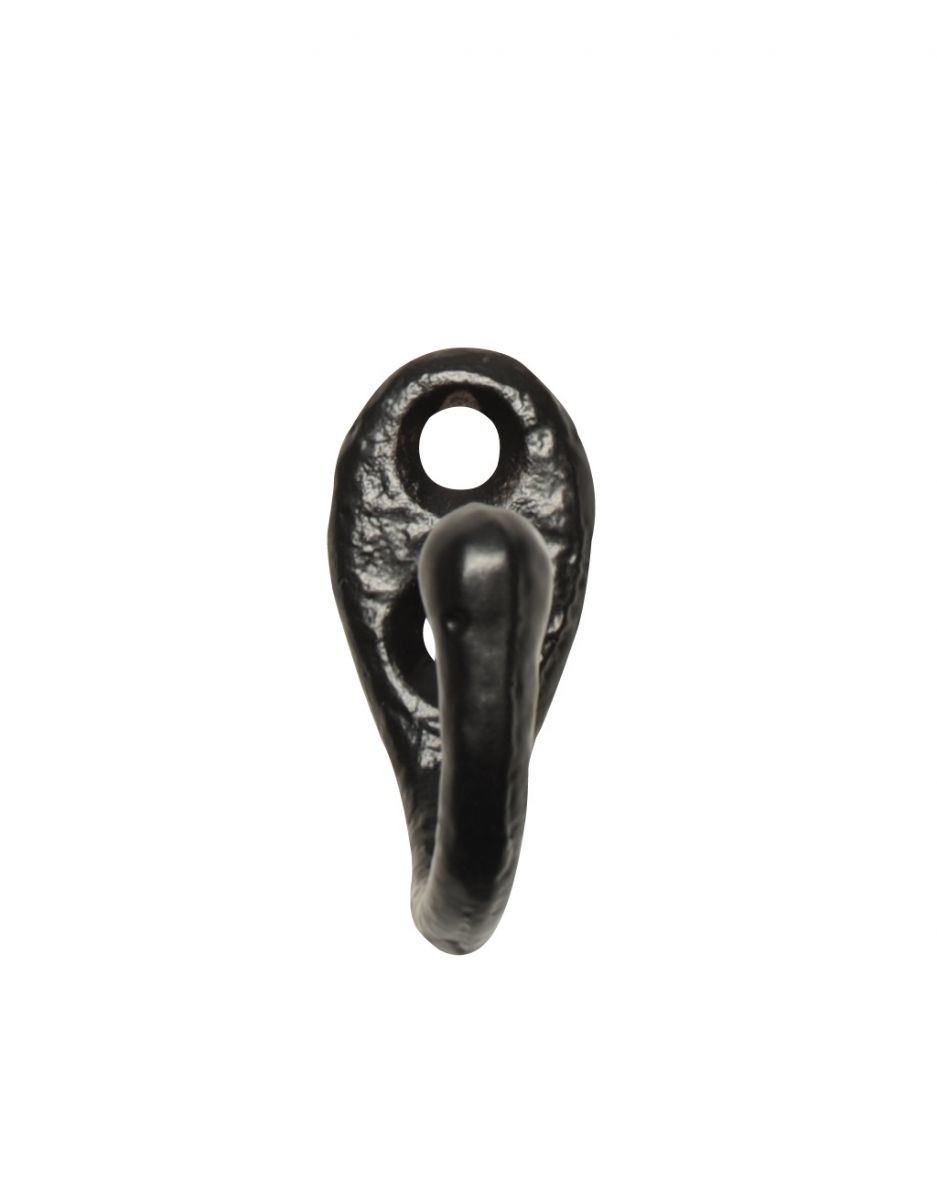 Small Antique Black Iron Single Wall Coat Hook 