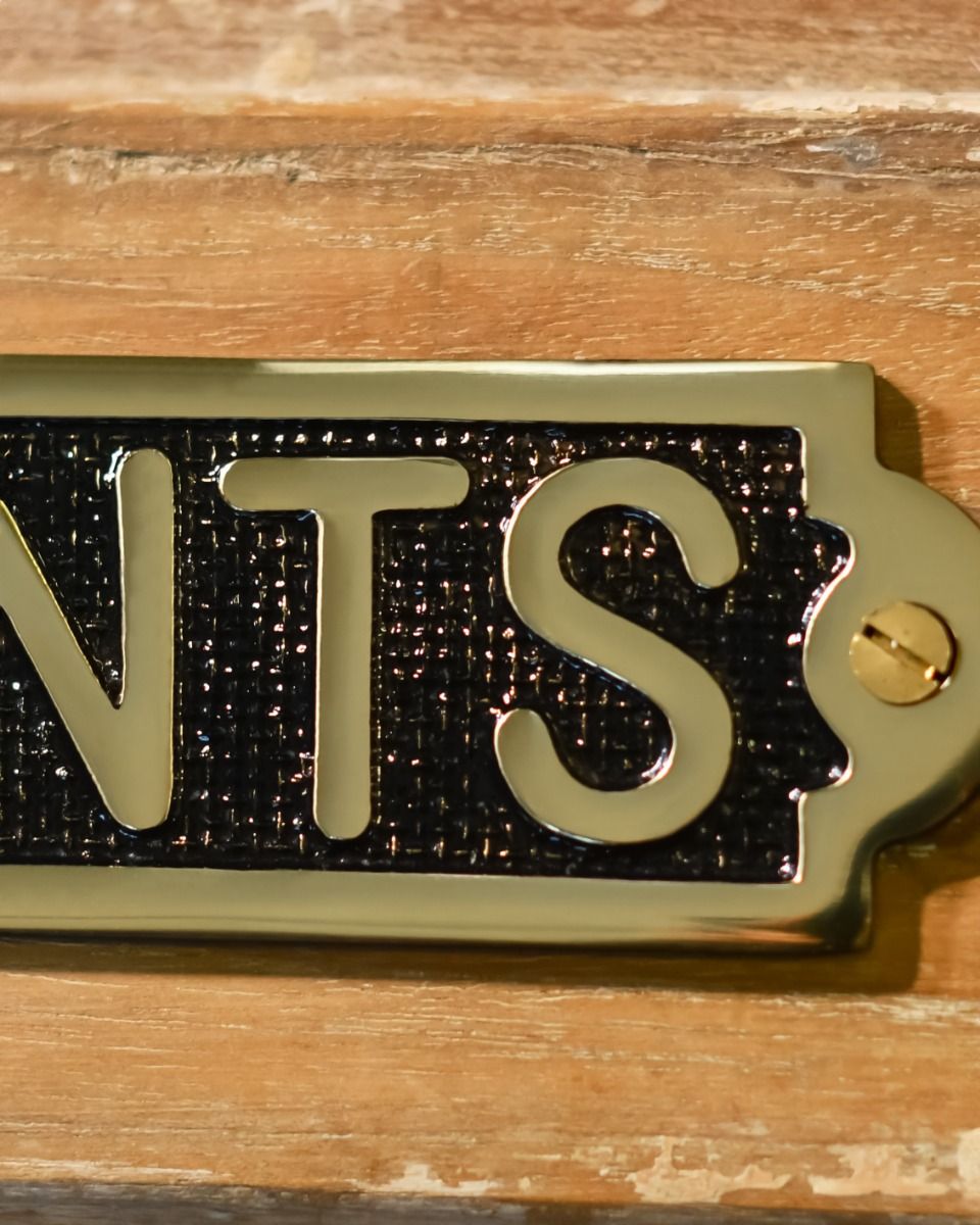 Solid brass "Gents" toilet sign Detail
