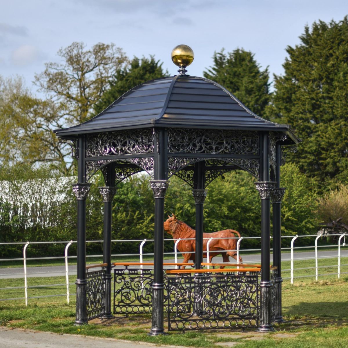 Solid Steel, Iron & Wood Ornate "The Versailles Temple" Garden Gazebo with Roof