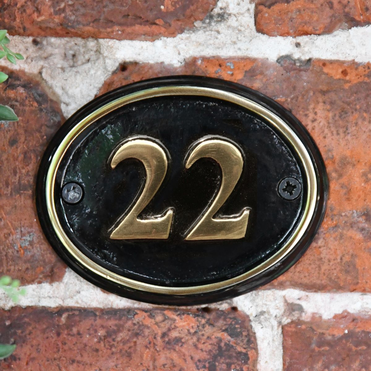Polished Brass & Black Oval House Number 