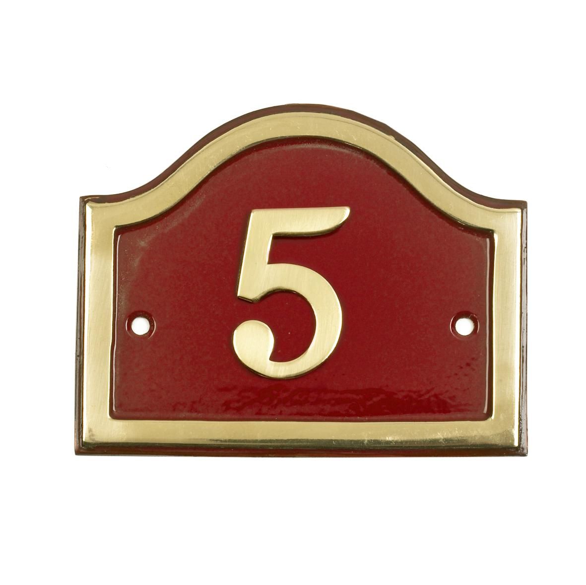 Cast number plaque polished brass with claret infill no.5