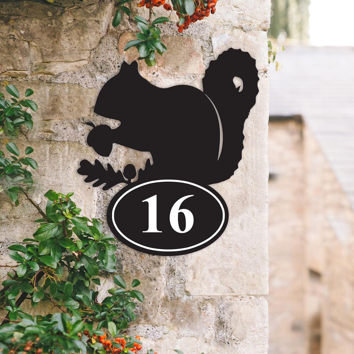 Squirrel Iron House Number Sign in Situ on a House