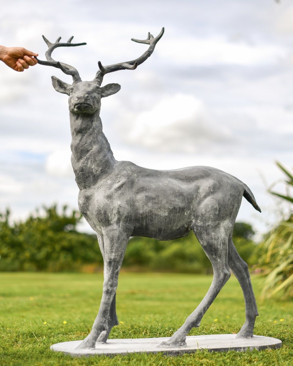 "Elkin" Lead Finished Cast Iron Stag Sculpture - Facing Left Scale