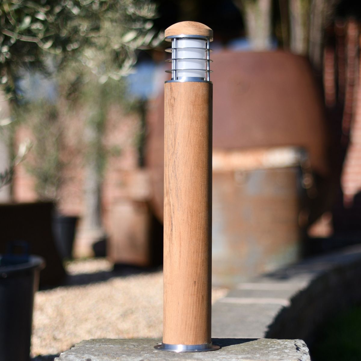Entrance Pillar Light Finished In Wood and Stainless Steel