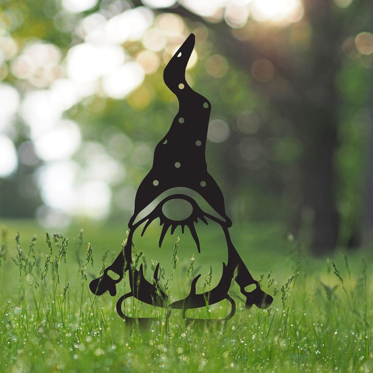 Standing Gonk Gnome Silhouette in Situ in the Garden