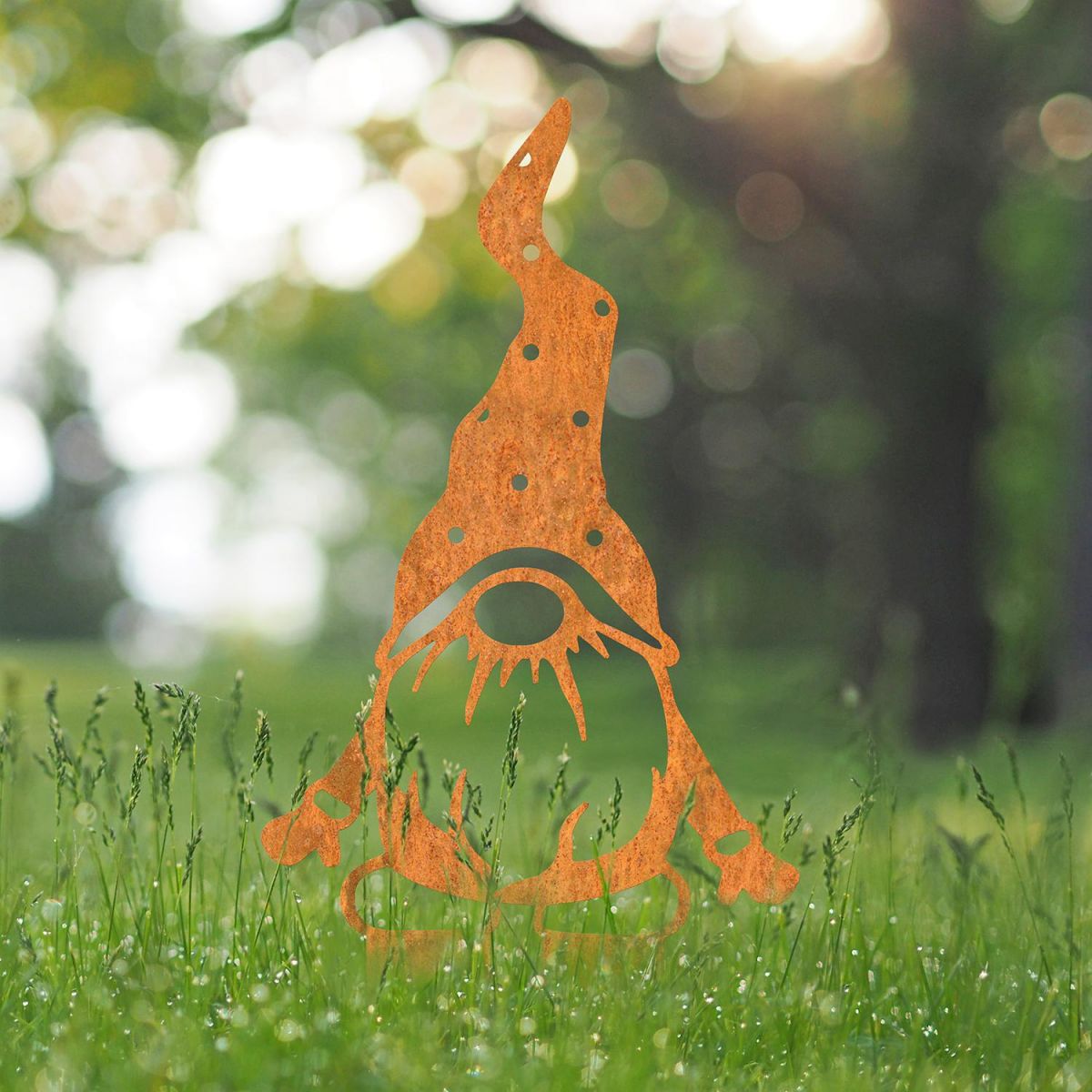 Standing Gonk Gnome Silhouette in Situ in the Garden