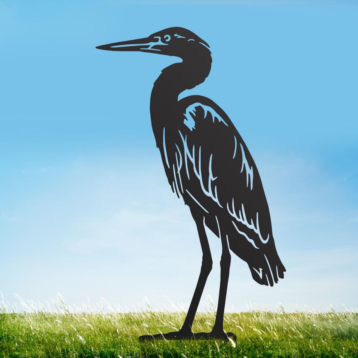 Standing Heron Sheet Steel Silhouette in Black Finish