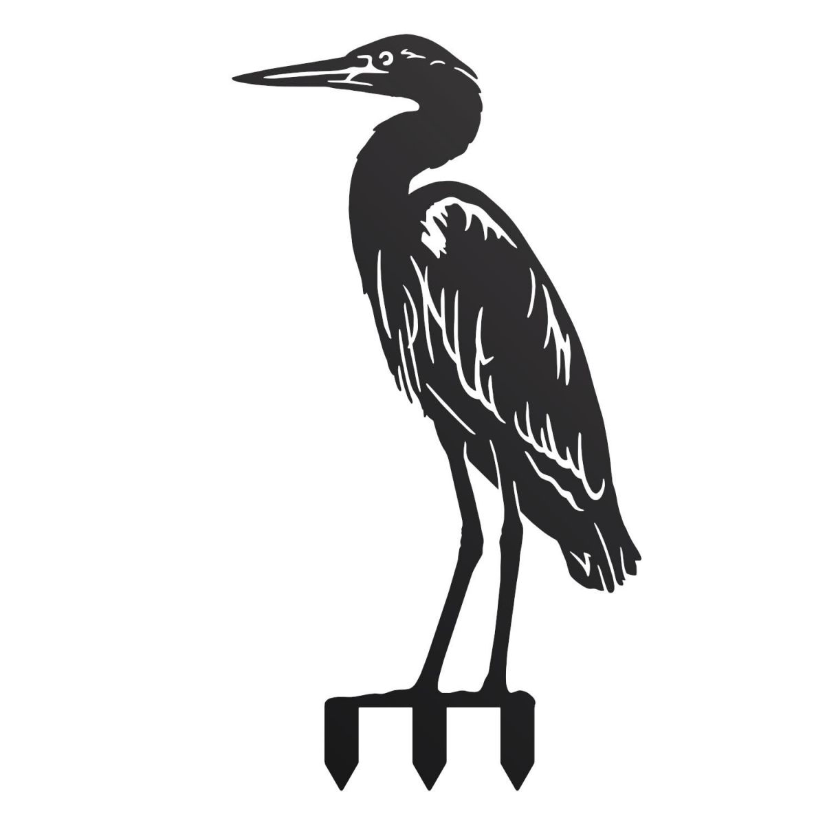 Standing Heron Sheet Steel Silhouette in Black Finish with Spikes