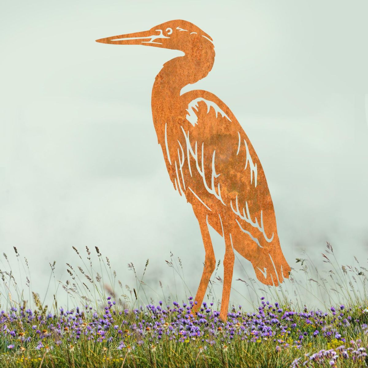 Standing Heron Sheet Steel Silhouette in Rustic Finish