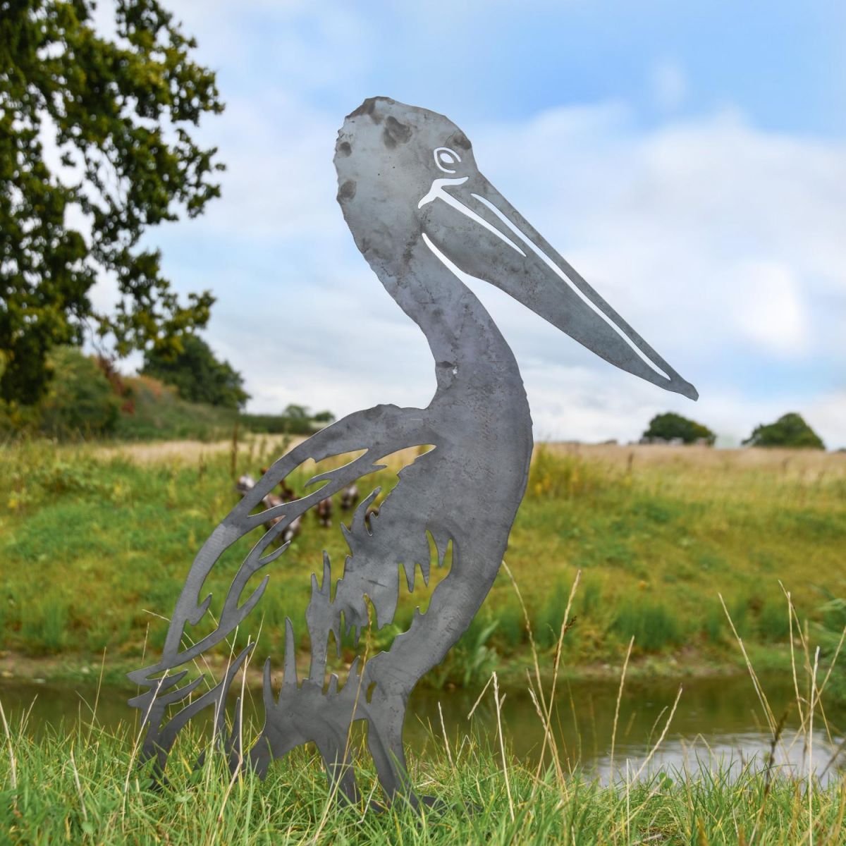 Standing Pelican Sheet Steel Silhouette in Natural Steel Finish