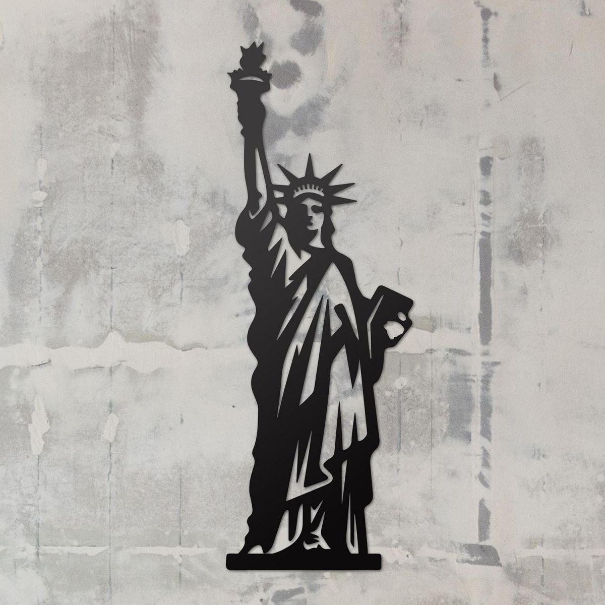 Statue of Liberty Art on a Rustic Grey Wall