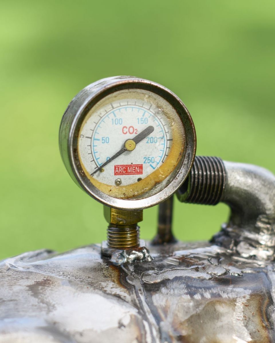Close up of Recycled Metal Steampunk Fish valve
