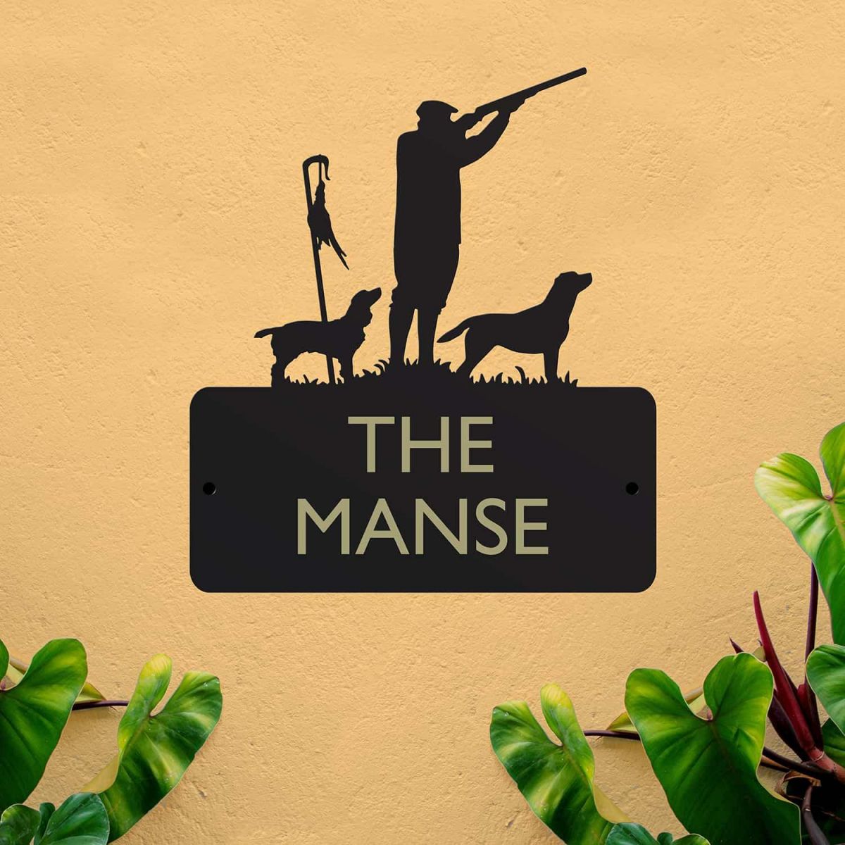 Steel House Name Sign with "Game Season" Cocker Spaniel and Labrador Design