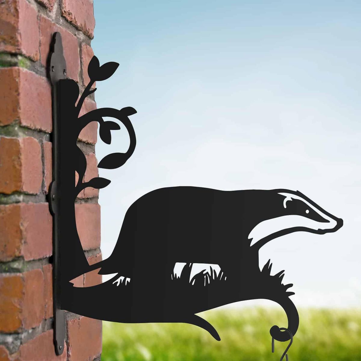 Steel Hanging Basket Bracket with Badger Motif