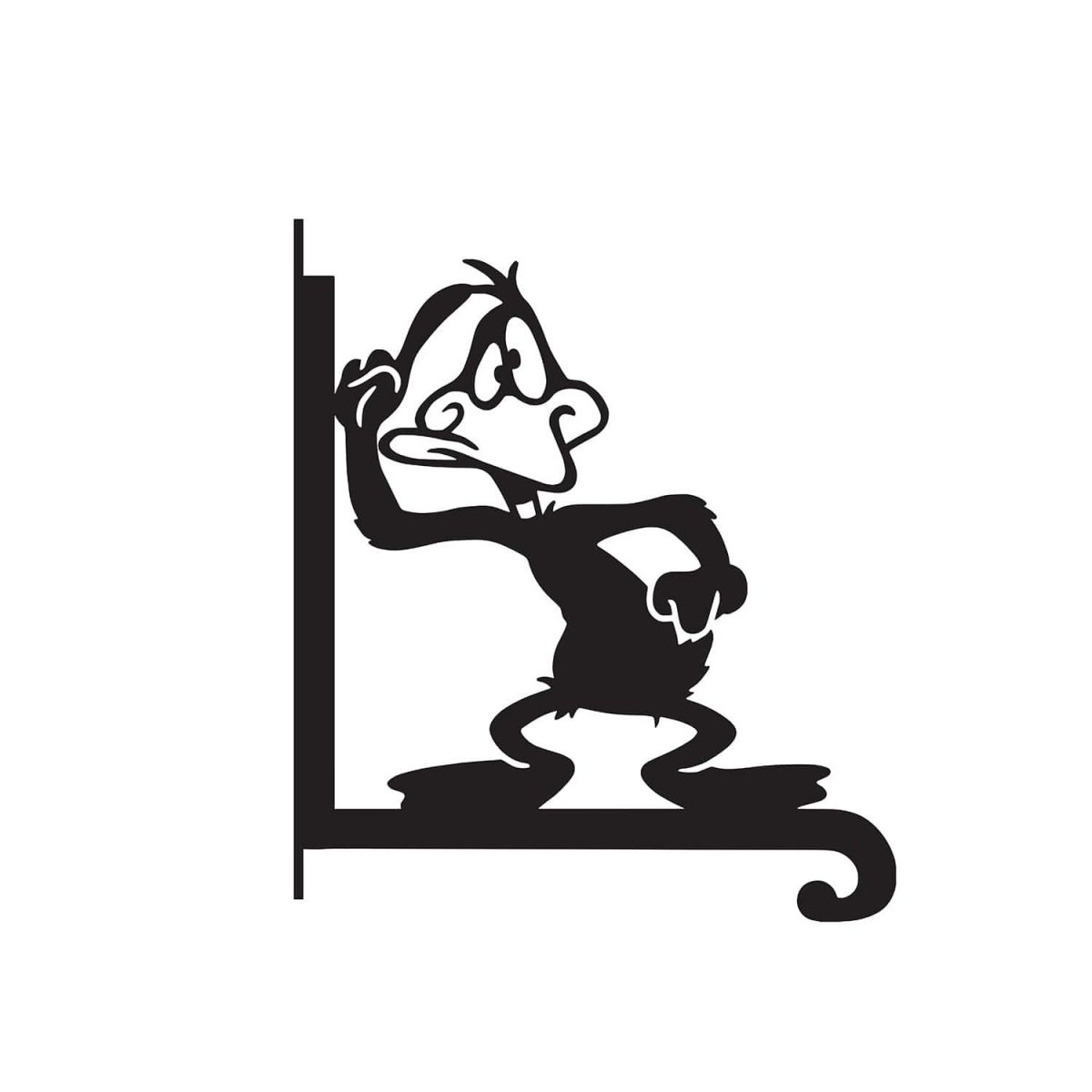Close-up of Steel Hanging Basket Bracket with Cartoon Daft Duck Topper