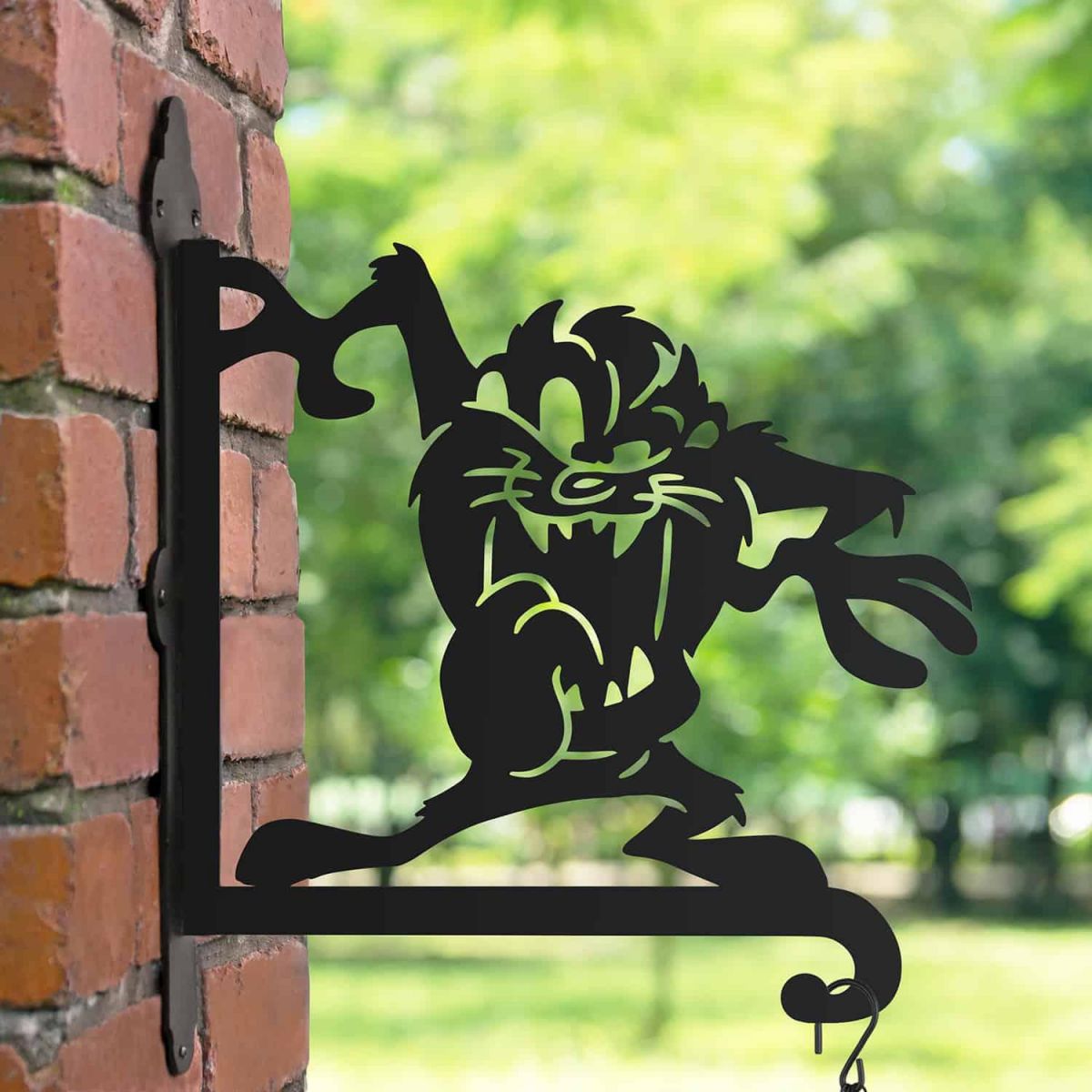 Steel Cartoon Tazmanian Devil Hanging Basket Bracket in Situ