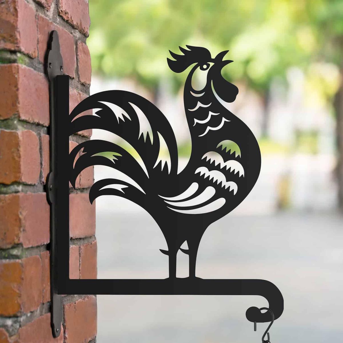 Steel Chinese Rooster Hanging Basket Bracket in Situ