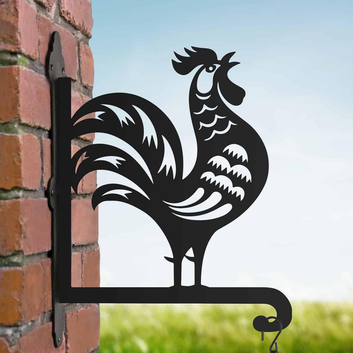 Steel Hanging Basket Bracket with Chinese Rooster Design