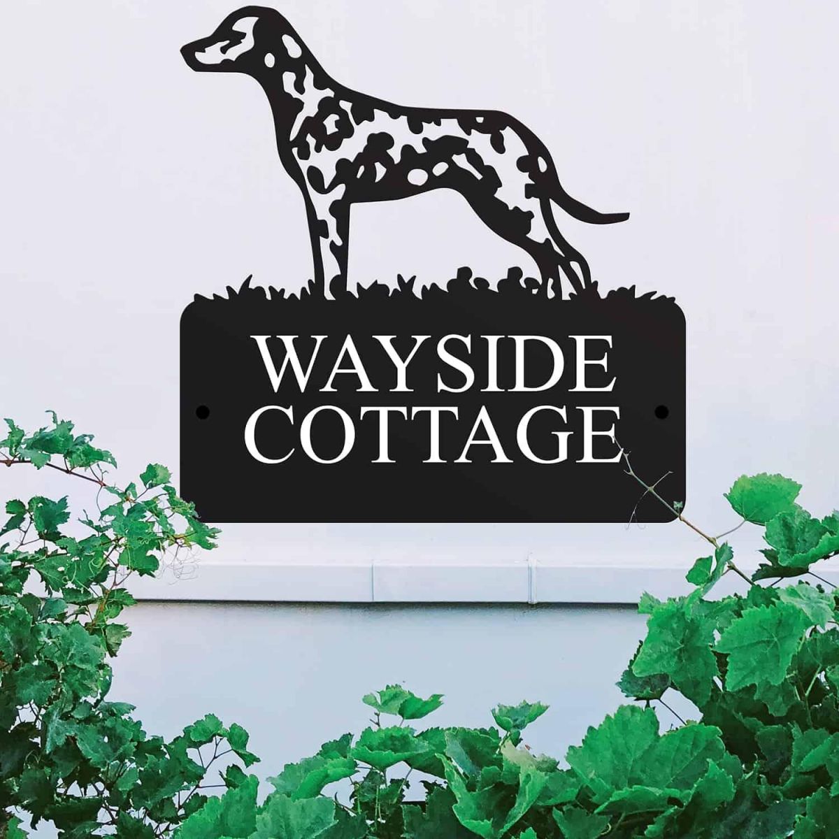 Steel Dalmatian Dog House Name Sign in Situ