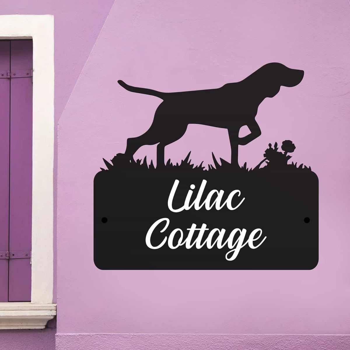 Steel House Name Sign with German Shorthaired Pointer Dog Motif