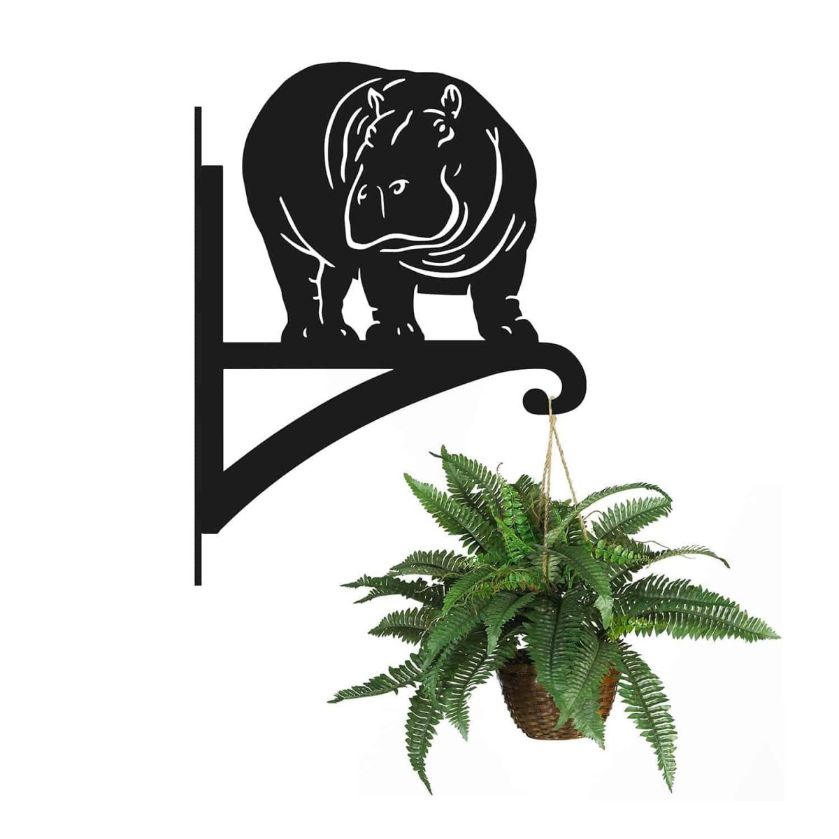 Steel Hippo Looking Right Hanging Basket Bracket with Planter