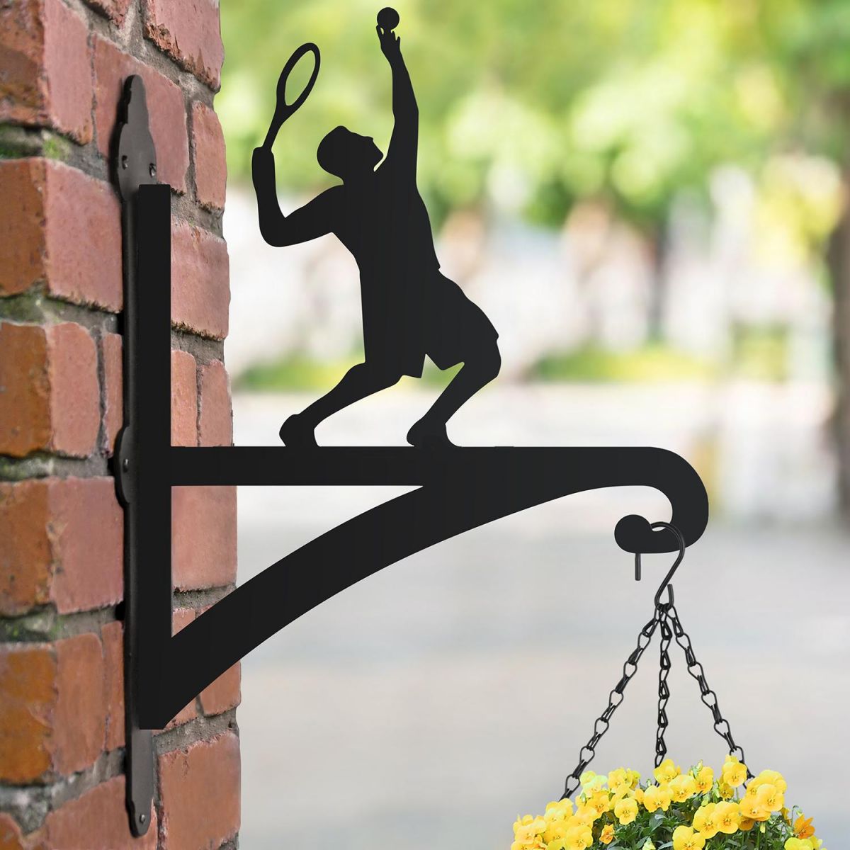 Steel Male Tennis Player Hanging Basket Bracket
