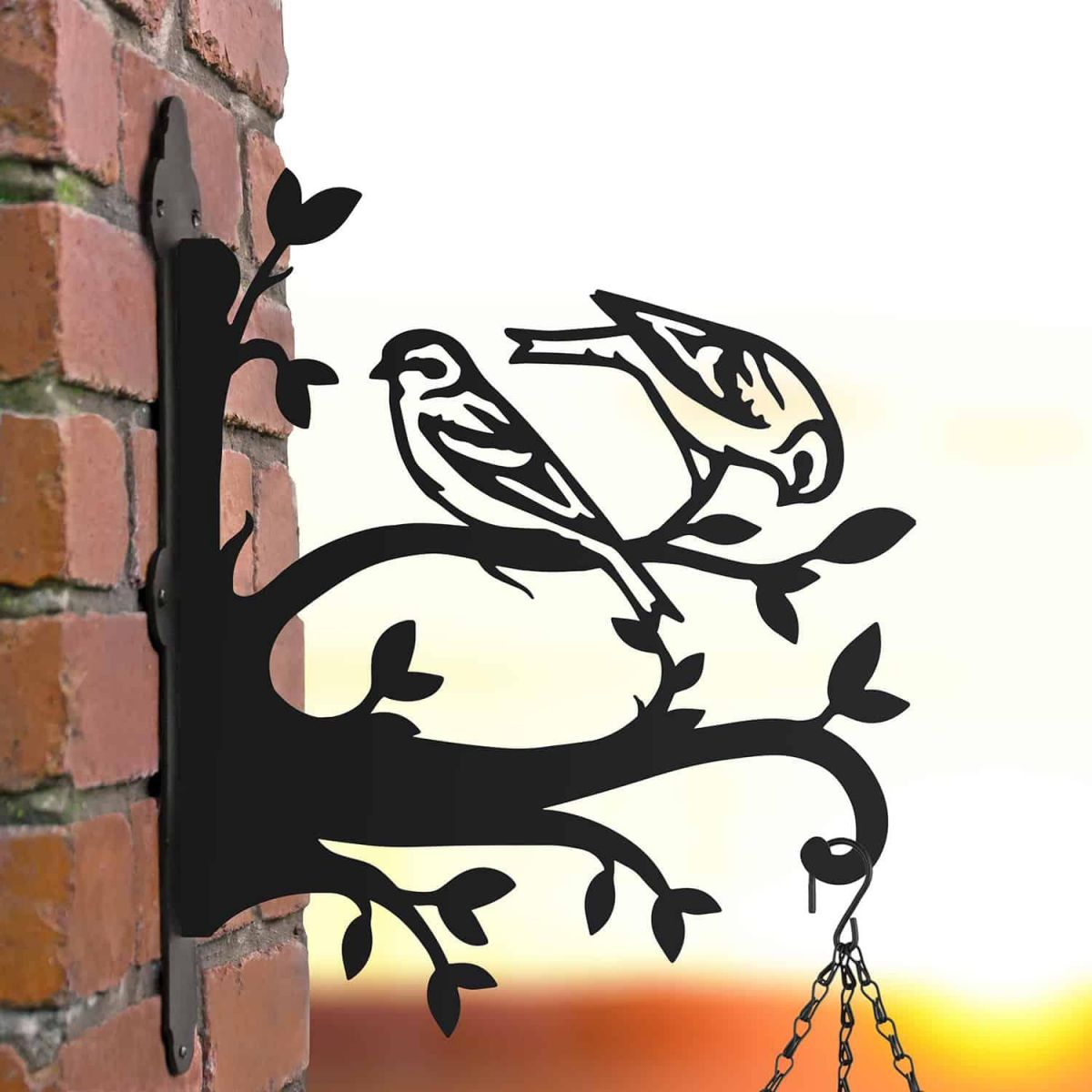 Steel Pair of Siskins on Branches Hanging Basket Bracket
