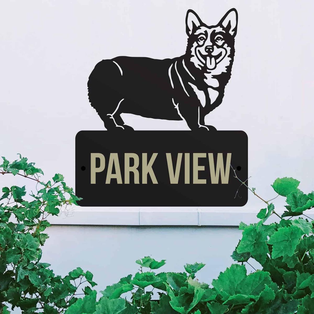 Steel House Name Sign with Pembroke Welsh Corgi Dog Design
