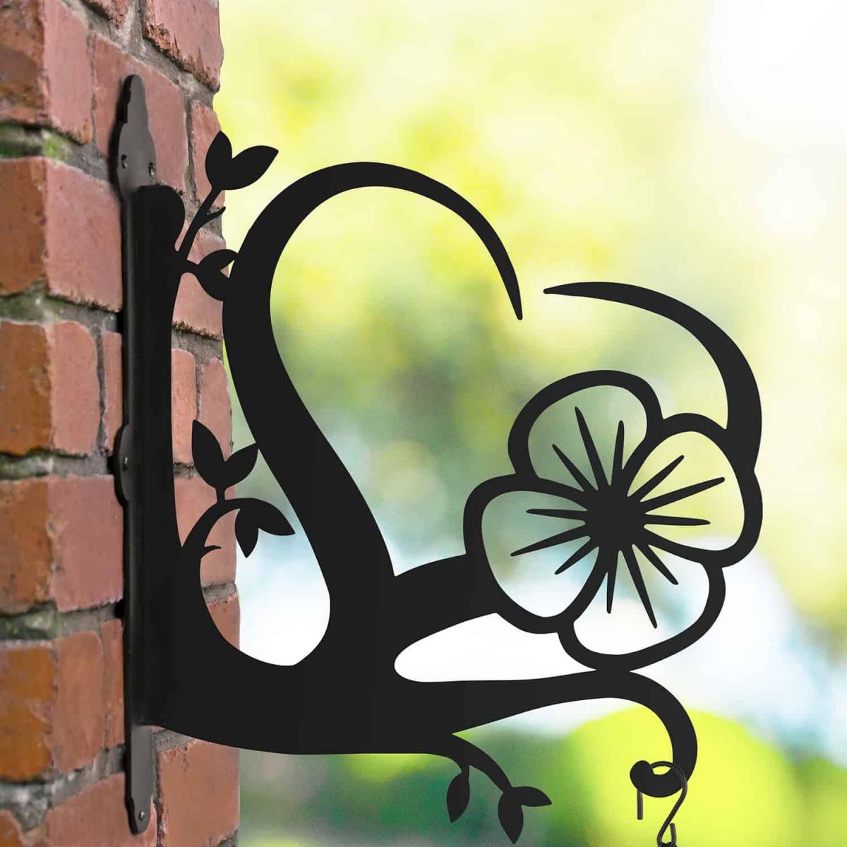 Steel Hanging Basket Bracket with Poppy Heart Design