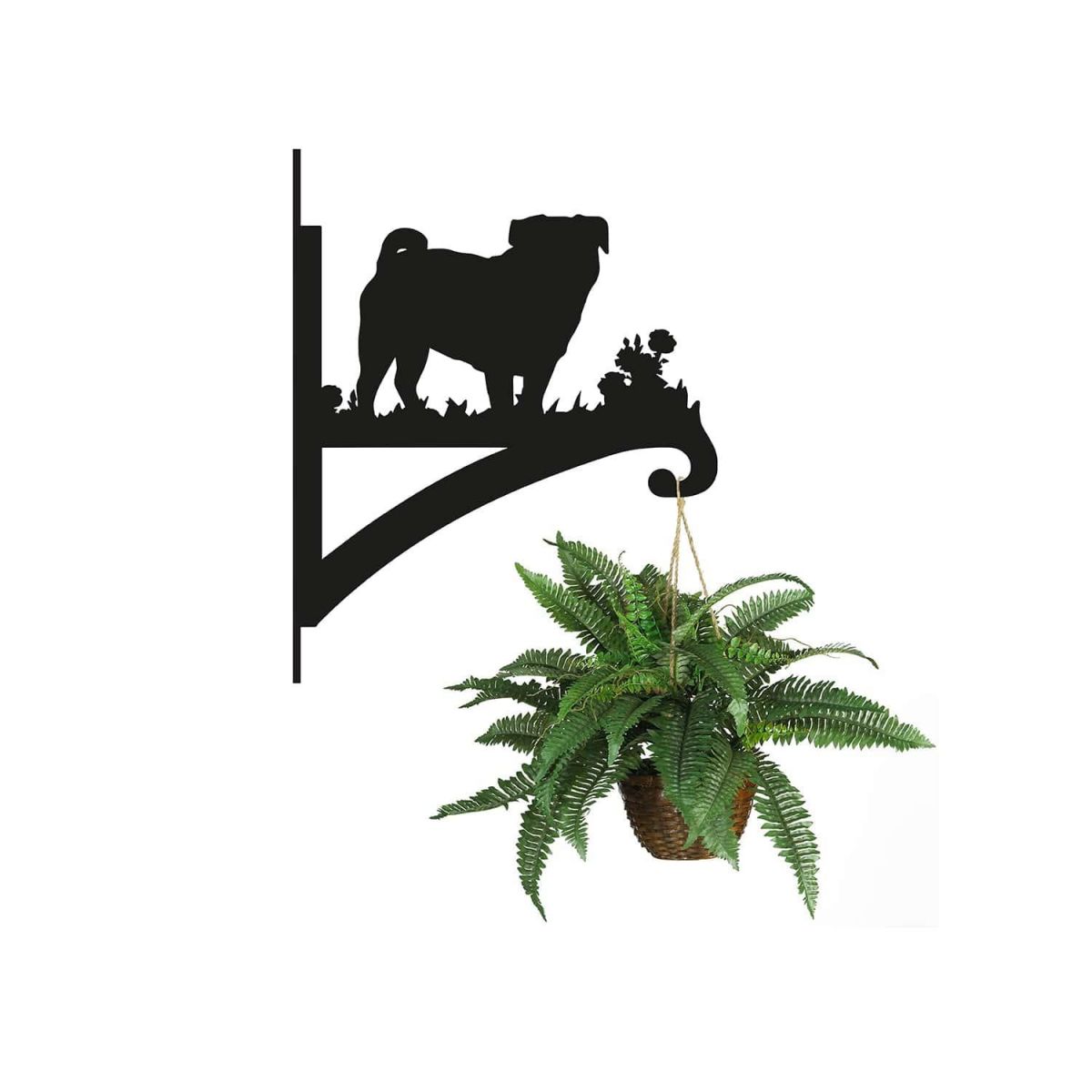 Steel Pug Dog Hanging Basket Bracket with Planter