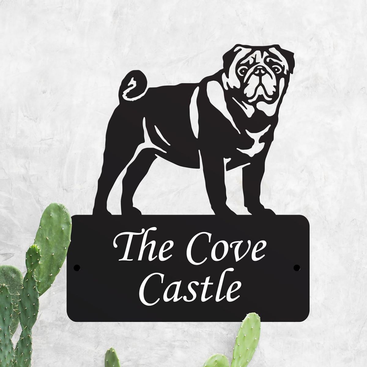 Steel Pug Dog House Name Sign