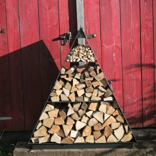 Steel Pyramid Log & Kindling Store in Situ Outside